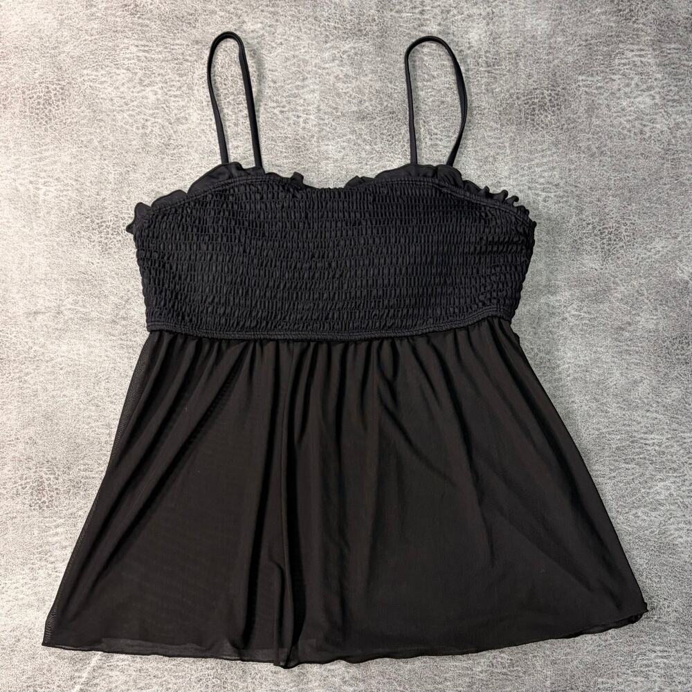 Black Ruched Mesh Babydoll Tankini